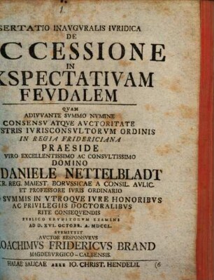Dissertatio Inavgvralis Ivridica De Svccessione In Exspectativam Fevdalem