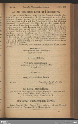 An die verehrten Leser und Inserenten