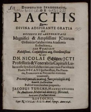 Disputatio Inauguralis, De Pactis