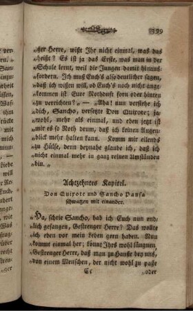 Achtzehntes Kapitel. Don Quixote und Sancho Pansa schwatzen mit einander.