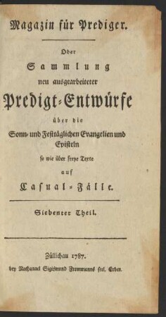Siebenter Theil: Magazin für Prediger