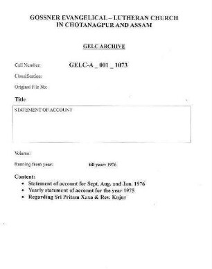 STATEMENT OF ACCOUNT