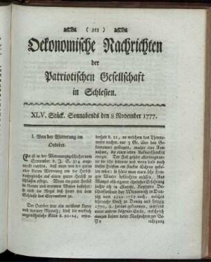 XLV. Stück. Sonnabends den 8 November 1777.