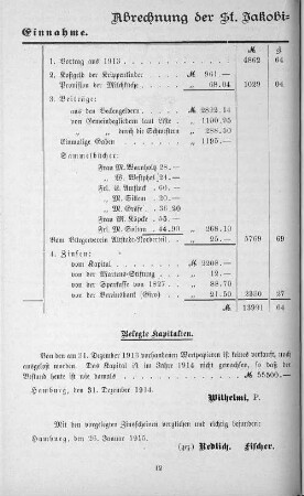 Abrechnung der St. Jakobi=Gemeindepflege für 1914.