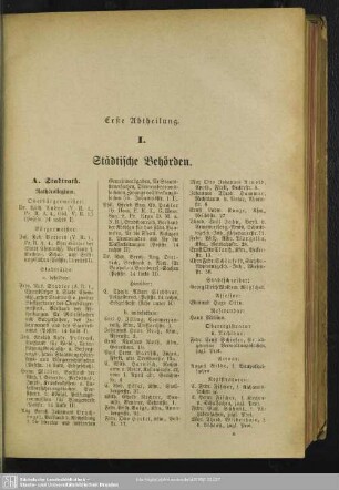 Erste Abtheilung. Behördenverzeichnis