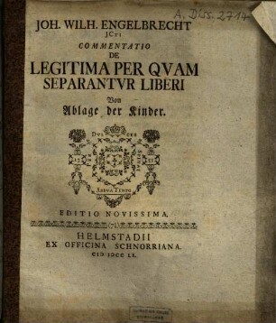 Commentatio de legitima per quam separantur liberi