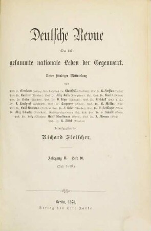 Deutsche Revue über das gesamte nationale Leben der Gegenwart. 2,4 = Jg. 2, H. 10/12. 1878