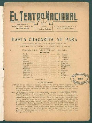 1924017800: Hasta Chacarita no para : farsa cómica en tres actos en prosa