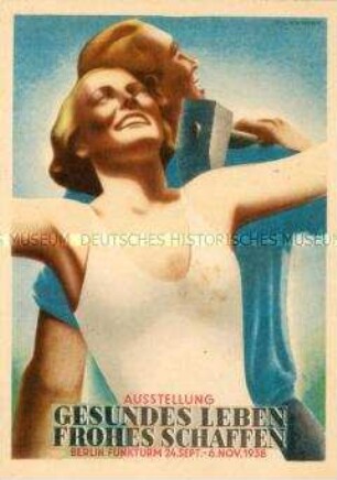 Postkarte zur Ausstellung "Gesundes Leben / Frohes Schaffen"