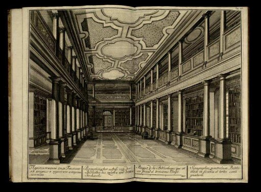 Tab. XII. [i.e. I.]. Perspectivischer Aufriss von der Bibliothec des zweiten und dritten Stockwerks