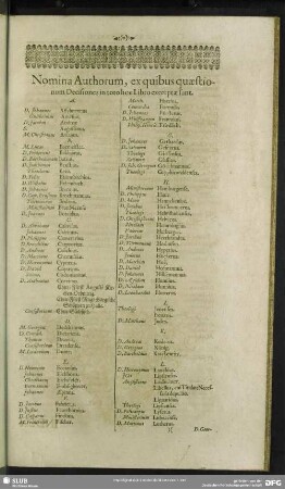 Nomina Authorum, ex quibus quaestionum Decisiones in toto hoc Libro excerptae sunt
