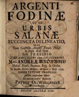 Argenti fodinae ut et urbis Salanae succincta delineatio