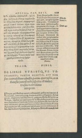 De Libris Utriusque Testamenti, Partim Reiectis, Aut Non sine contradictione admißis, partim apocryphis ...