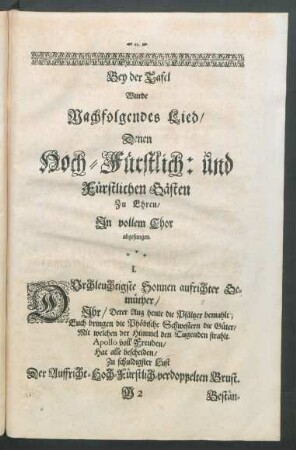 Bey der Tafel Wurde Nachfolgendes Lied/ ... In vollem Chor abgesungen.