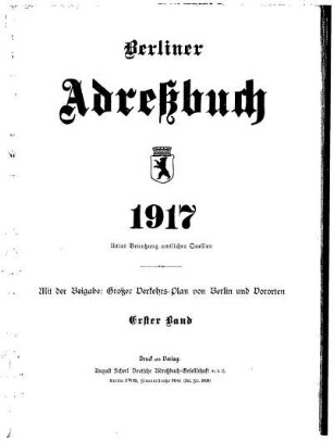 Berliner Adreßbuch 1917 Erster Band