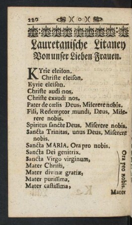 Lauretanische Litaney Von unser Lieben Frauen.
