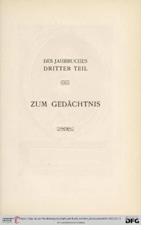Des Jahrbuches dritter Teil. Zum Gedächtnis