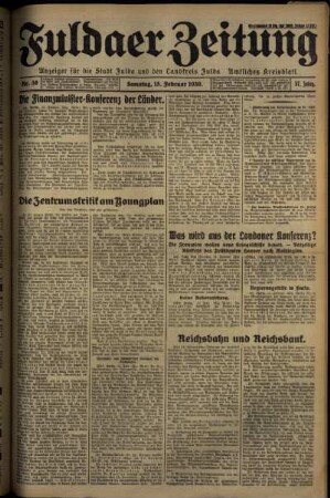 Erste Ausgabe vom Samstag, den 15. Februar 1930.