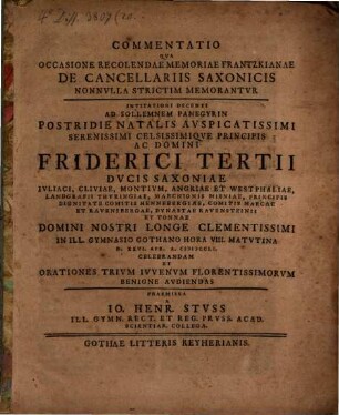 Commentatio qua ... decancellariis saxonicis nonnulla strictim memorantur
