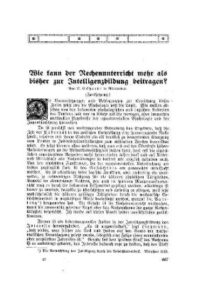 Wie kann der Rechenunterricht mehr als bisher zur Intelligenzbildung beitragen? : (Fortsetzung)