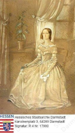 Heidenreich, Charlotte geb. Heiland gen. v. Siebold Dr. med. (1788-1859) / Porträt, in Raumkulisse sitzend, Ganzfigur