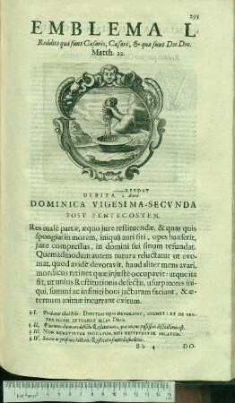 Emblema L. Reddite quæ sunt Cæsaris, Cæsari, & quæ sunt Dei Deo. Matth.22. Reddat Debita. 2.Æneid. Dominica Vigesima-Secvnda Post Pentecosten.