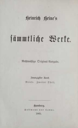 20. Band = Briefe, 2. Theil: Heinrich Heine's sämmtliche Werke