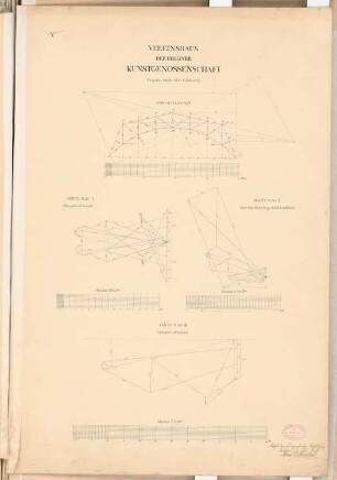 Vereinshaus der Berliner Künstler Schinkelwettbewerb 1880: Konstruktionsdiagramme; 4 Maßstabsleisten