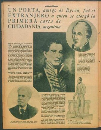 Un poeta, amigo de Byron, fué el extranjero a quien se otorgó la primera carta de ciudadania argentina : Recuerda José Luis Salcedo