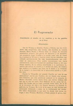 El regenerador - (Conclusión) : Contribución al estudio de los caudillos y de los partidos en el Perú