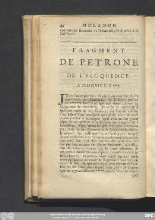 Fragment De Petrone De L'Eloqunece.