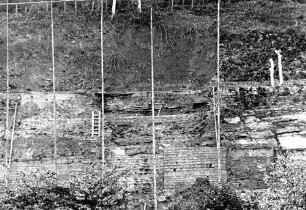 Neudenau Sanierung Stützmauer Meßgerüst Freilegen Bodenschicht