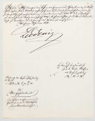 Ludwig II. von Bayern (1845 - 1886) Autographen: Brief von Ludwig II. an das Bayerische Hofsekretariat - BSB Autogr.Cim. Ludwig .97