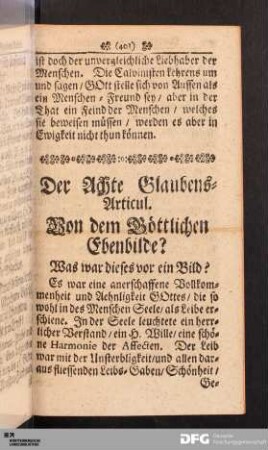 Der Achte Glaubens-Articul. Von dem Göttlichen Ebenbilde?
