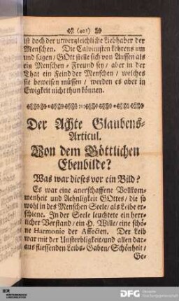 Der Achte Glaubens-Articul. Von dem Göttlichen Ebenbilde?