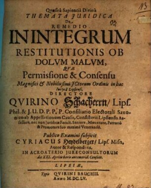 Themata iur. de remedio in integrum restitutionis ob dolum malum