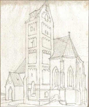 Hoffstadt, Friedrich; Kassette 1: Burgen (1021-1073) - Menzing, heute Ober - u. Untermenzing in München (Perspektive)