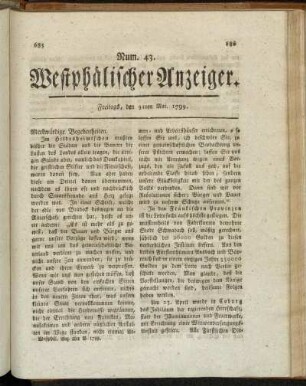 Num. 43. Freitags, den 31ten Mai. 1799