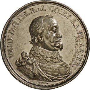 Medaille von Johann Blum auf Herzog Friedrich von Braunschweig-Lüneburg und die Verhandlungen zum Westfälischen Frieden, 1646