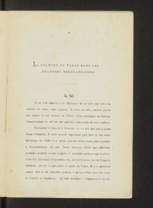 La Culture du Tabac dans les Colonies Néerlandaises. Le Sol.