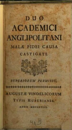 Duo Academici Anglipolitani Malae Fidei Causa Castigati