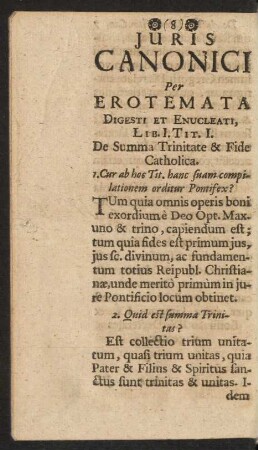 Iuris Canonici Per Erotemata Digesti Et Enucleati, Lib. I