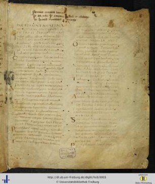 [1r] Kurzes Inhaltsverzeichnis (14. Jh.).