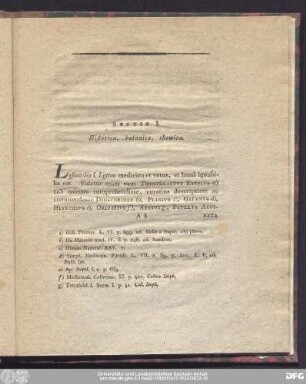 Sectio I Historica, botanica, chemica.
