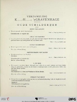 Verzameling K.....-H….. ; ’s Gravenhage; oude schilderijen (Nr. 1-74)