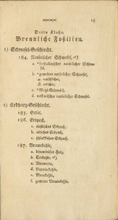 Dritte Klaße. Brennliche Foßilien