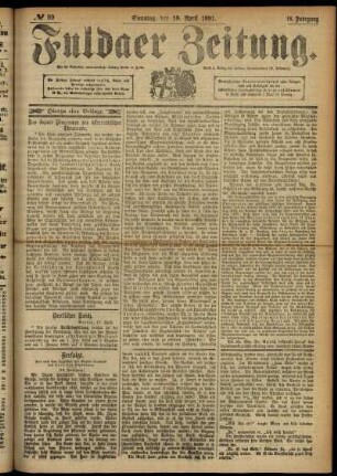 Erste Ausgabe vom Sonntag, den 19. April 1891.