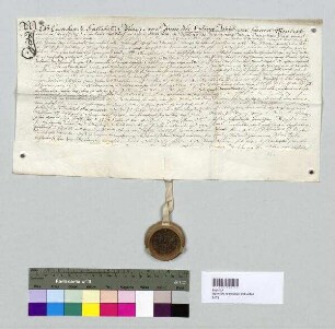 Leonhard Hellthaler, Bürger und Brauer zu Wörth, reversiert Bischof Albrecht von Regensburg die erbrechtsweise Verleihung eines öden Grundes zu Wörth. S: Johann Tischl, Kanzlist