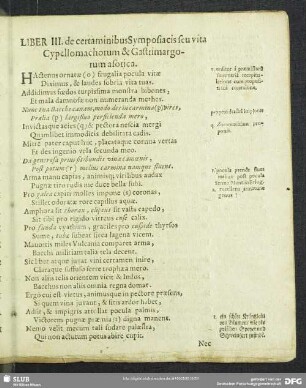 Liber III. De certaminibus Symposiacis seu vita Cypellomachorum & Gastrimargorum asotica