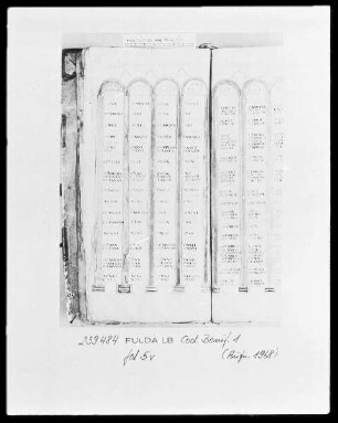 Victor-Codex, Evangelienharmonie nach Tatian; aus dem Besitz des heiligen Bonifatius — ---, Folio 5versoKanontafel